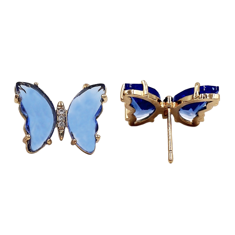 Blue simple colorful crystal butterfly earrings